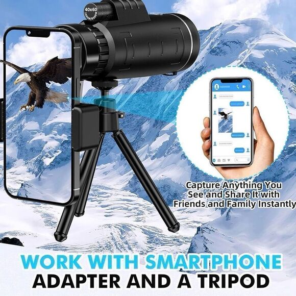 40x60 Monocular Telescope Smartphone Adapter High Powered BAK4 Prism FMC Monocul - Picture 6 of 7